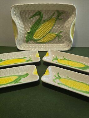 Vintage Ceramic Serving Set for Corn on the Cob